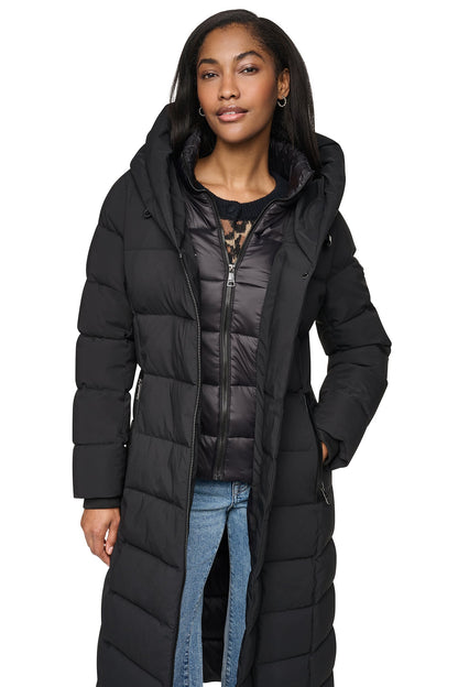 LONG HOODED PUFFER COAT Herringbone | DKNY