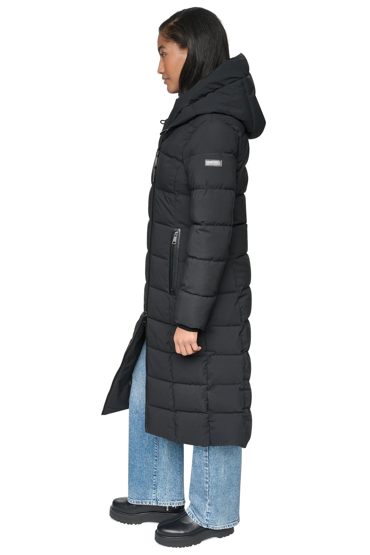 LONG HOODED PUFFER COAT Herringbone | DKNY
