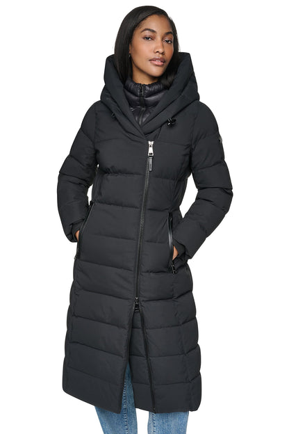 LONG HOODED PUFFER COAT Herringbone | DKNY