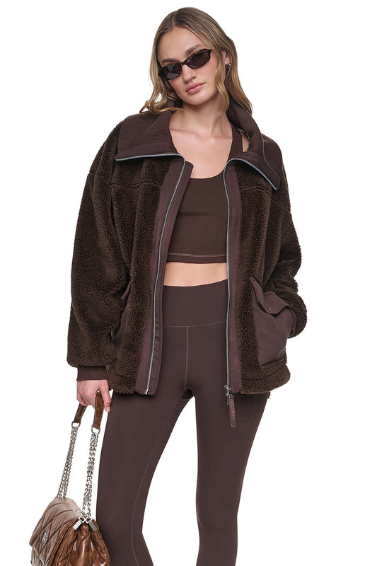 FUNNEL NECK SHERPA JACKET Espresso/Espresso | DKNY