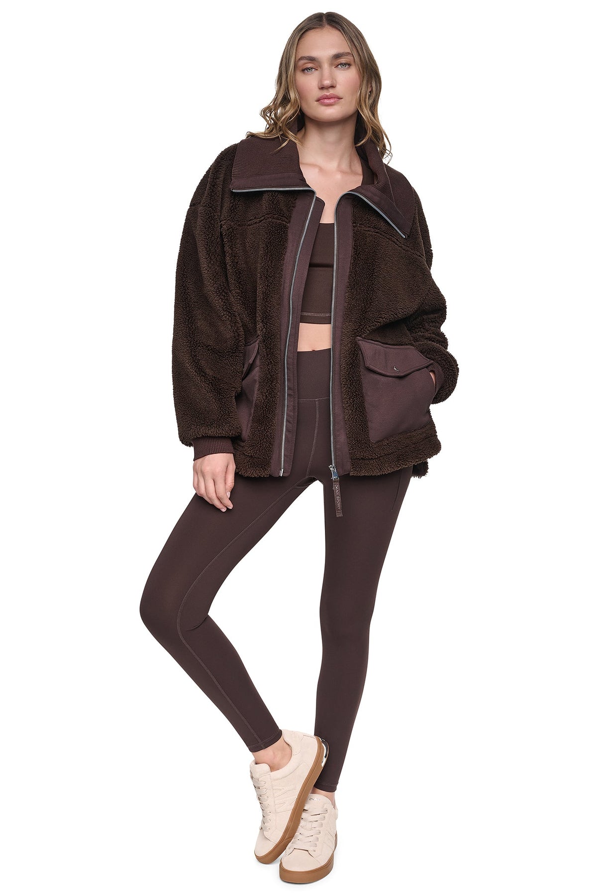 FUNNEL NECK SHERPA JACKET Espresso/Espresso | DKNY