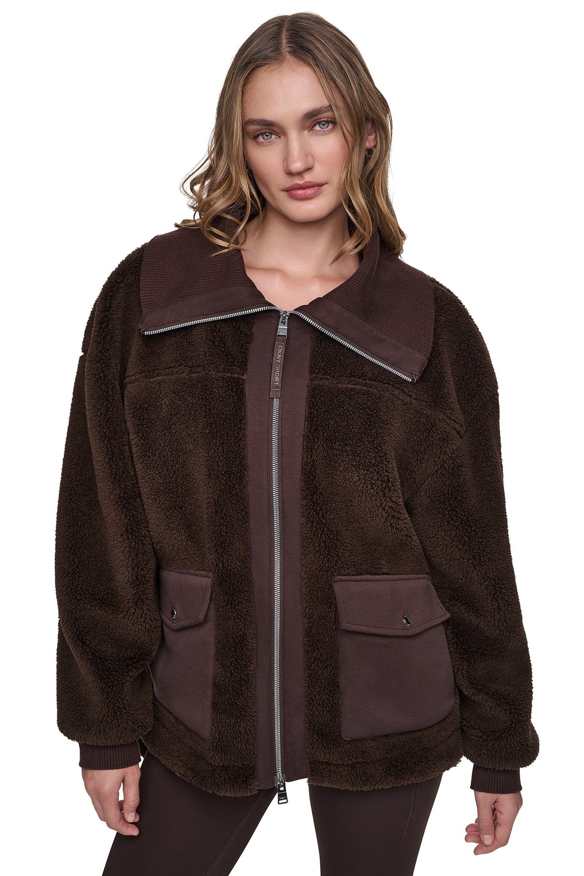 FUNNEL NECK SHERPA JACKET Espresso/Espresso | DKNY