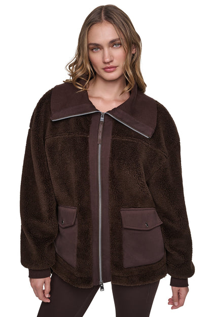 FUNNEL NECK SHERPA JACKET Espresso/Espresso | DKNY