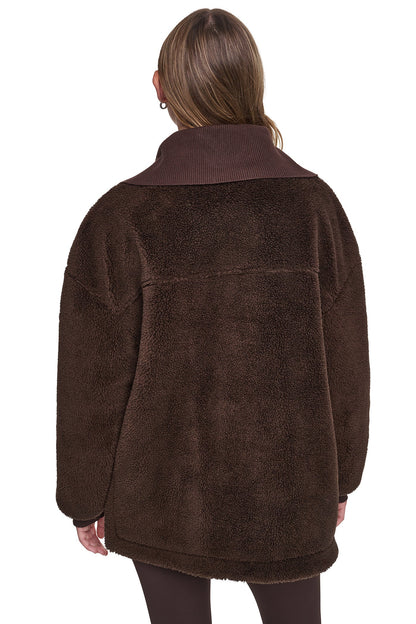 FUNNEL NECK SHERPA JACKET Espresso/Espresso | DKNY