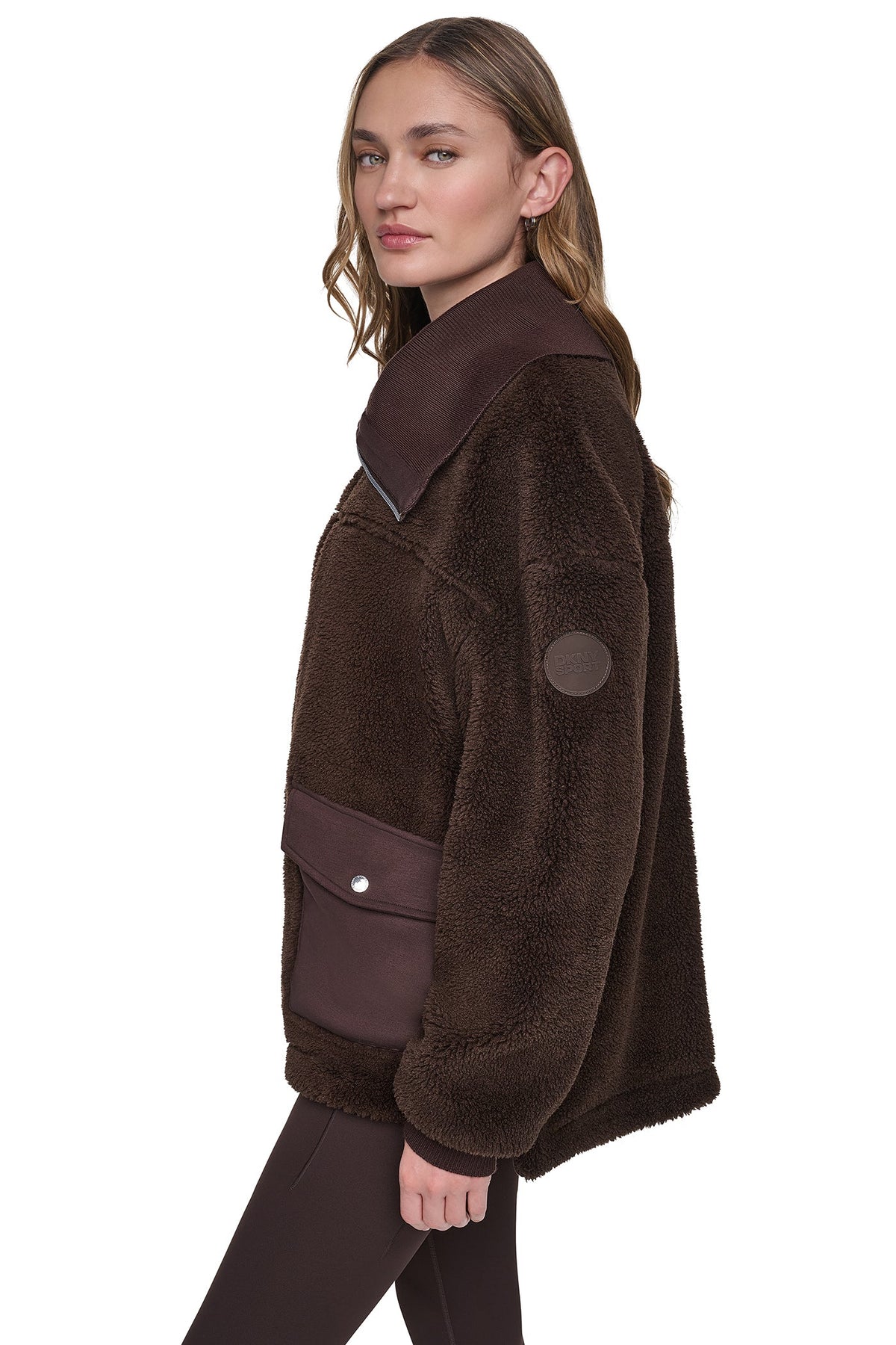 FUNNEL NECK SHERPA JACKET Espresso/Espresso | DKNY