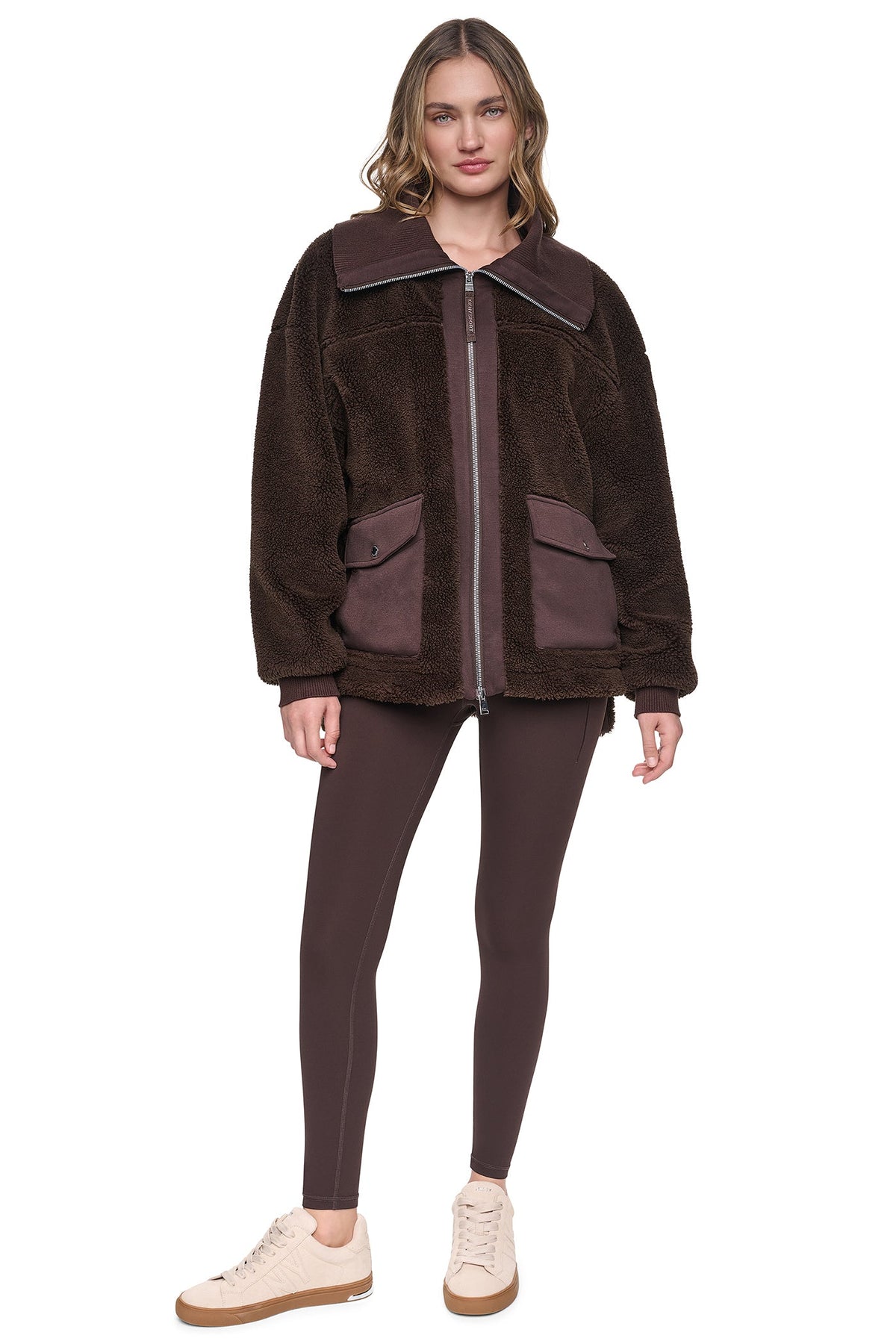 FUNNEL NECK SHERPA JACKET Espresso/Espresso | DKNY