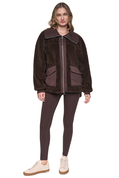 FUNNEL NECK SHERPA JACKET Espresso/Espresso | DKNY