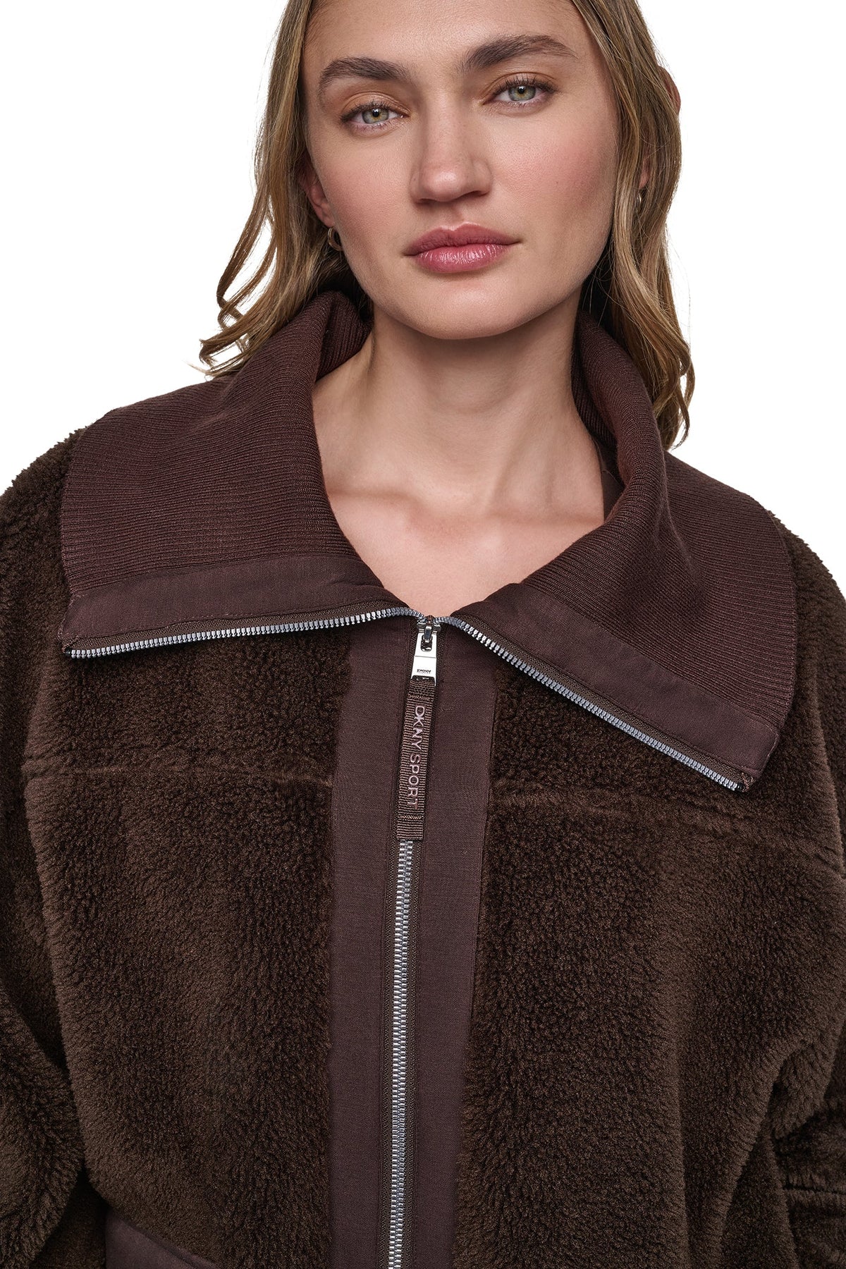 FUNNEL NECK SHERPA JACKET Espresso/Espresso | DKNY