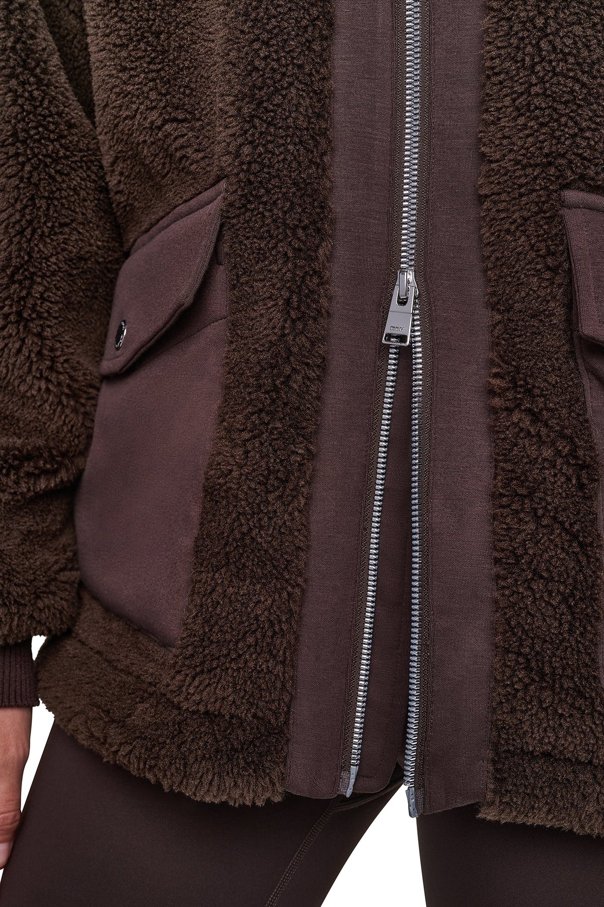 FUNNEL NECK SHERPA JACKET Espresso/Espresso | DKNY