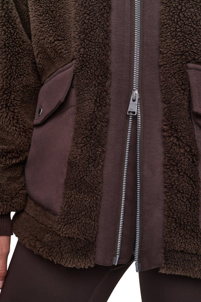 FUNNEL NECK SHERPA JACKET Espresso/Espresso | DKNY
