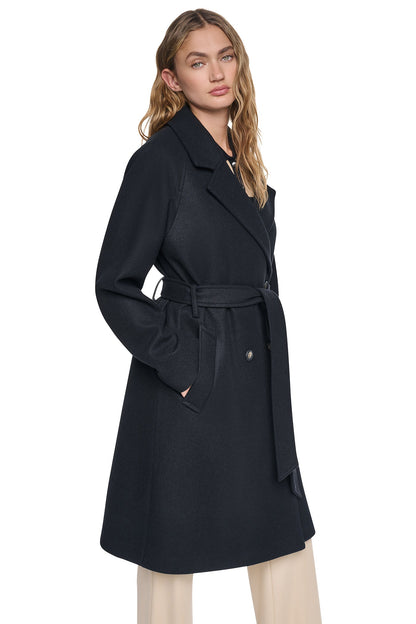 DOUBLE BREASTED WRAP COAT Bordeaux | DKNY