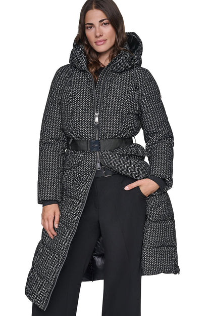 MAXI PUFFER WITH BELT Herringbone | DKNY