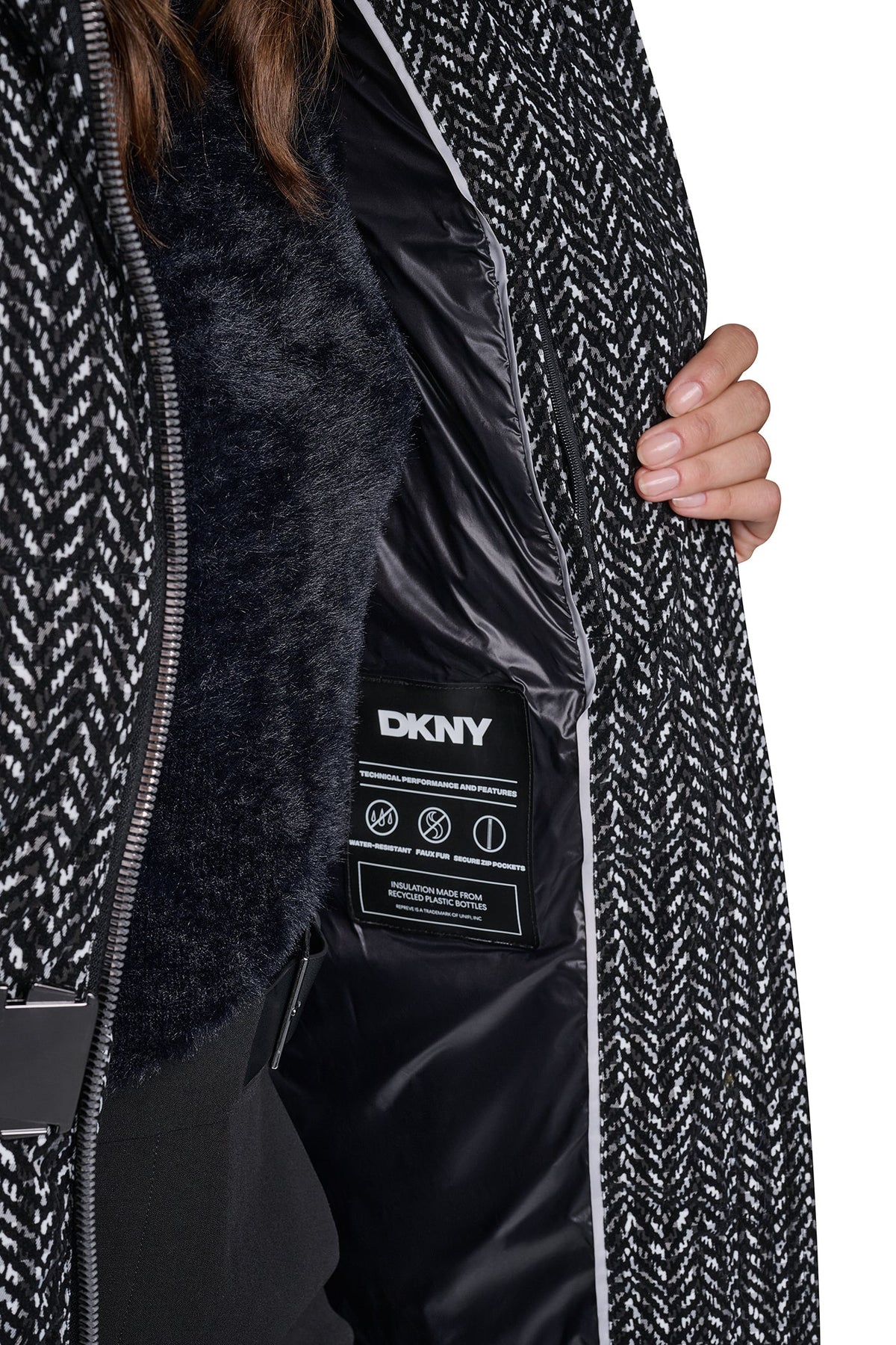 MAXI PUFFER WITH BELT Herringbone | DKNY