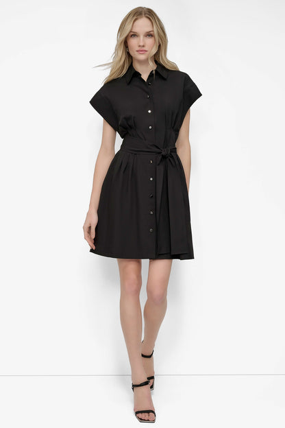 TIE WAIST COMMUTER DRESS Black | DKNY