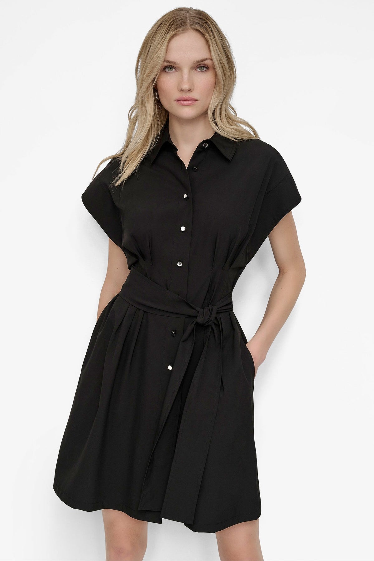TIE WAIST COMMUTER DRESS Black | DKNY