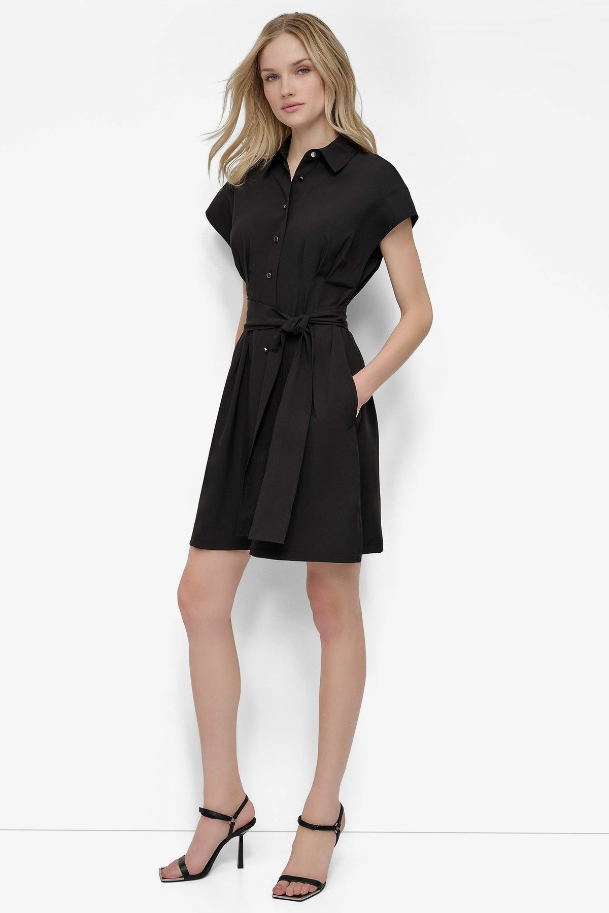 TIE WAIST COMMUTER DRESS Black | DKNY