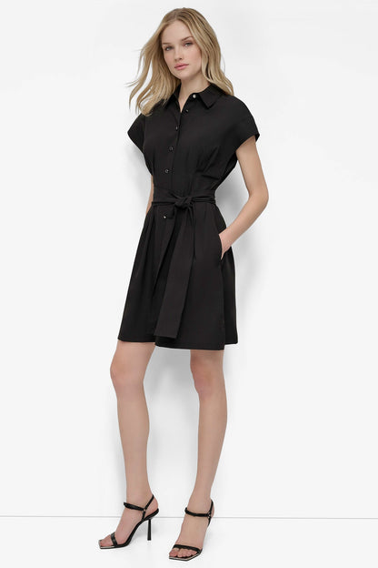 TIE WAIST COMMUTER DRESS Black | DKNY