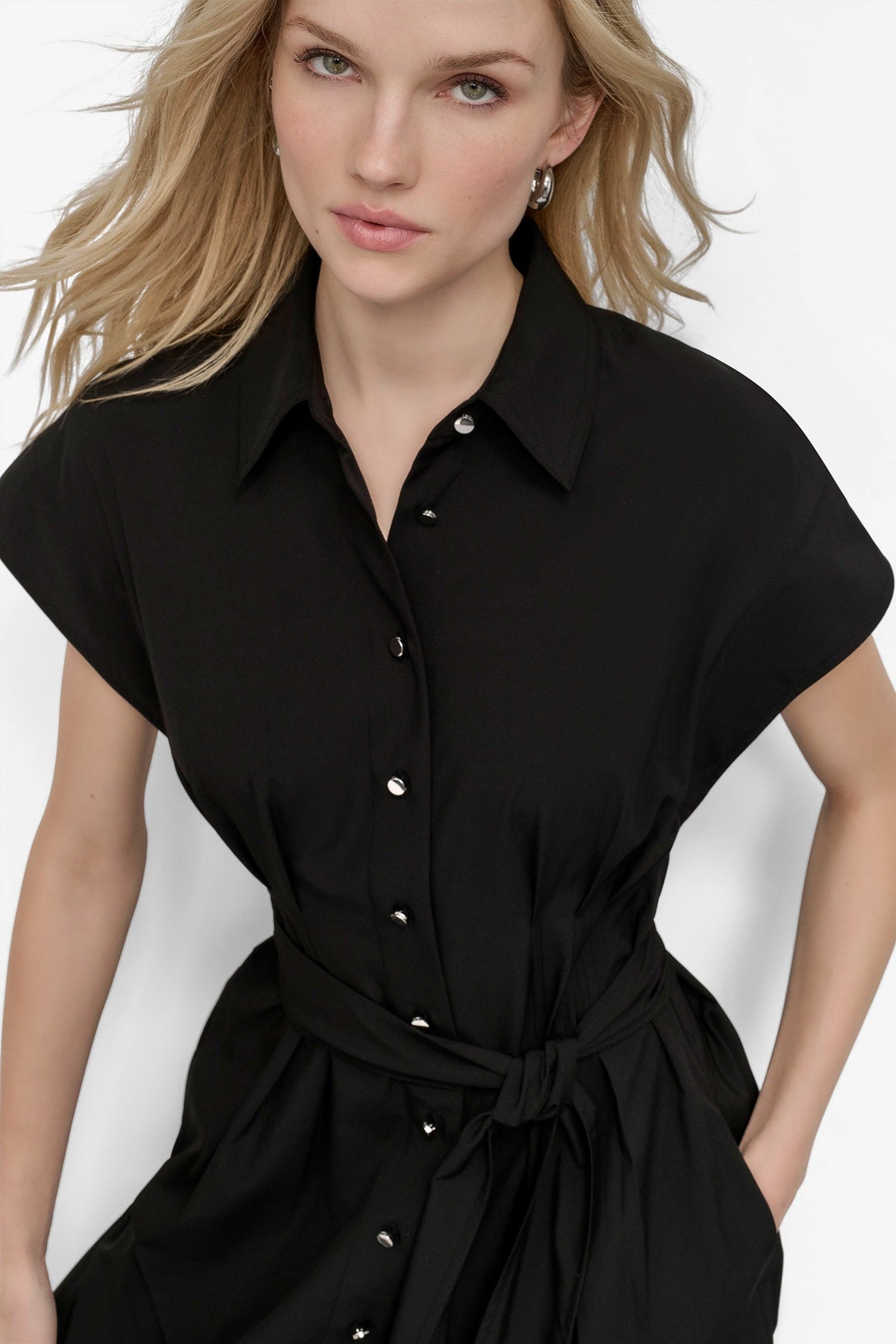 TIE WAIST COMMUTER DRESS Black | DKNY