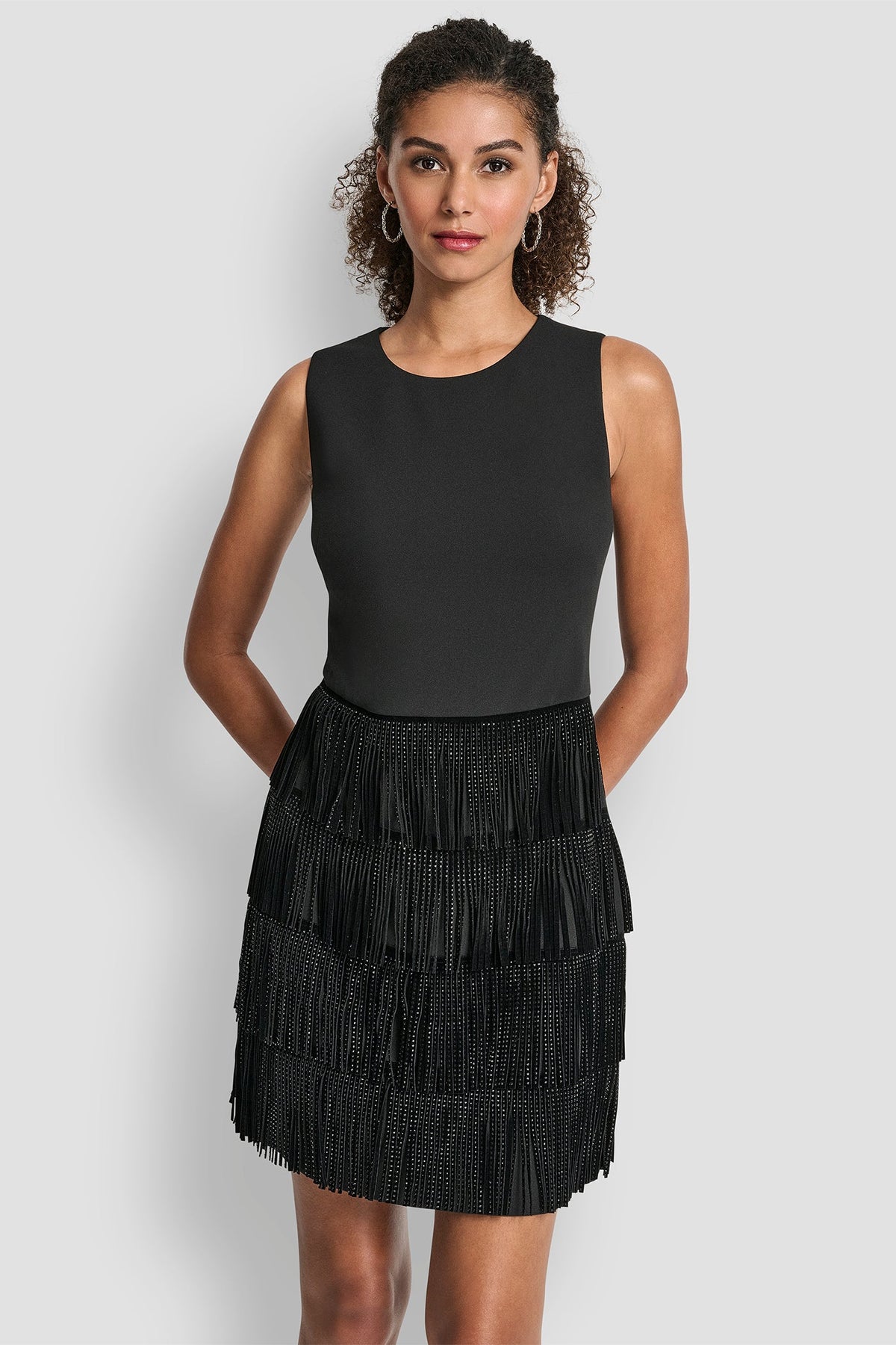 SLEEVELESS SHIFT DRESS WITH TIERED SKIRT Black | DKNY