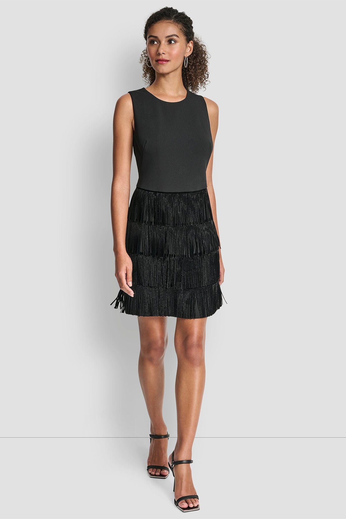SLEEVELESS SHIFT DRESS WITH TIERED SKIRT Black | DKNY