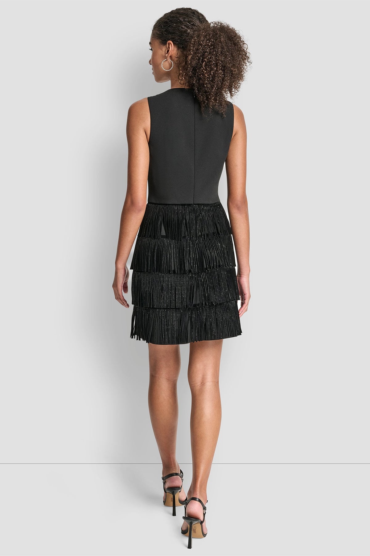 SLEEVELESS SHIFT DRESS WITH TIERED SKIRT Black | DKNY