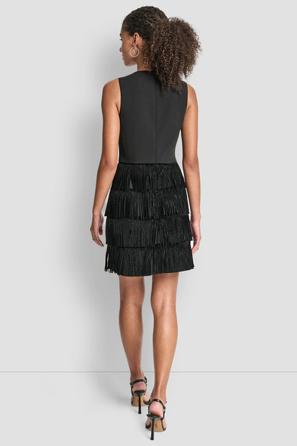 SLEEVELESS SHIFT DRESS WITH TIERED SKIRT Black | DKNY