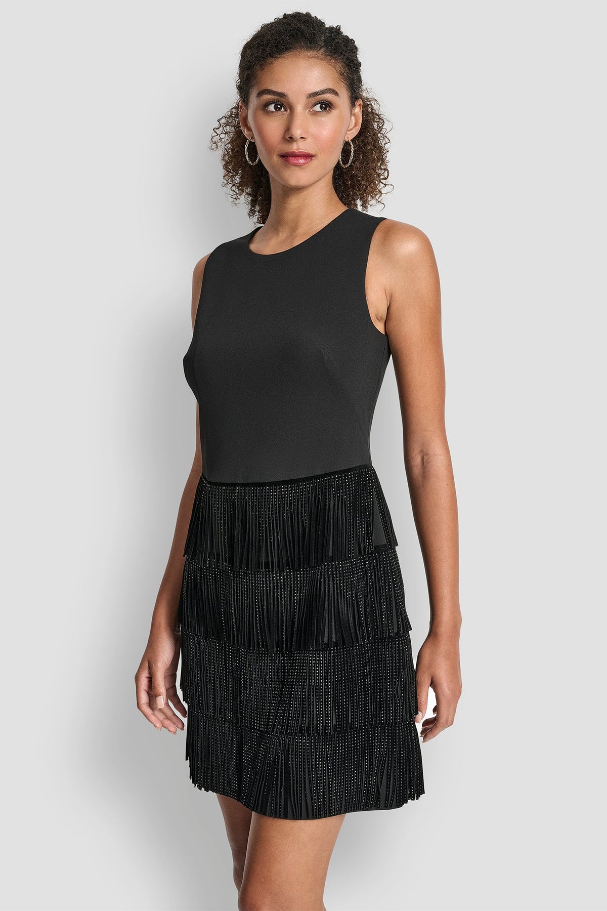 SLEEVELESS SHIFT DRESS WITH TIERED SKIRT Black | DKNY