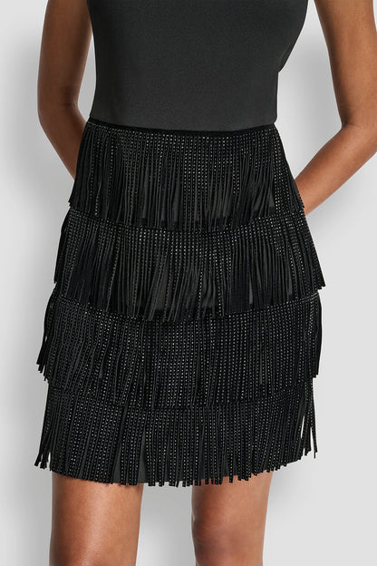 SLEEVELESS SHIFT DRESS WITH TIERED SKIRT Black | DKNY