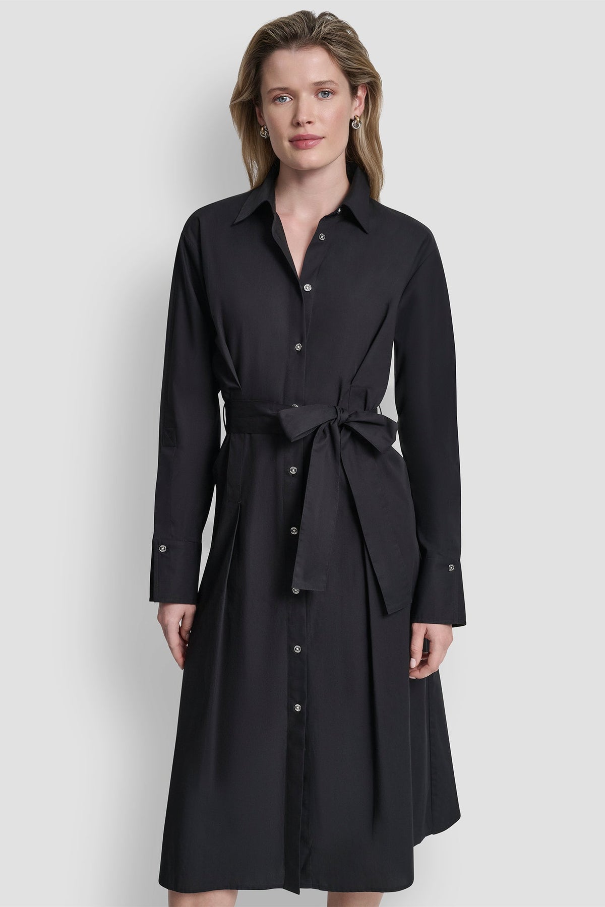 BUTTON DOWN MIDI SHIRT DRESS Black | DKNY