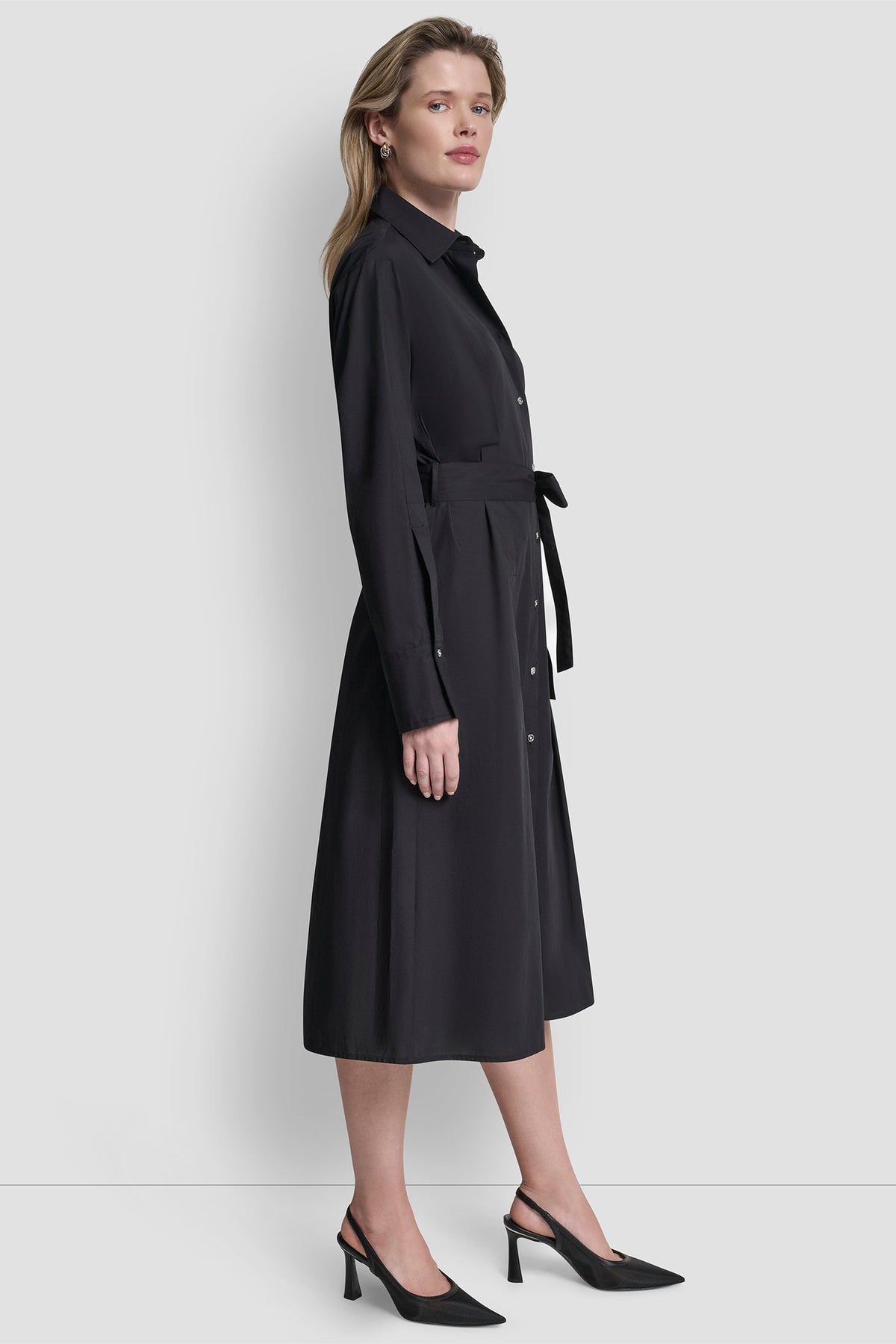 BUTTON DOWN MIDI SHIRT DRESS Black | DKNY