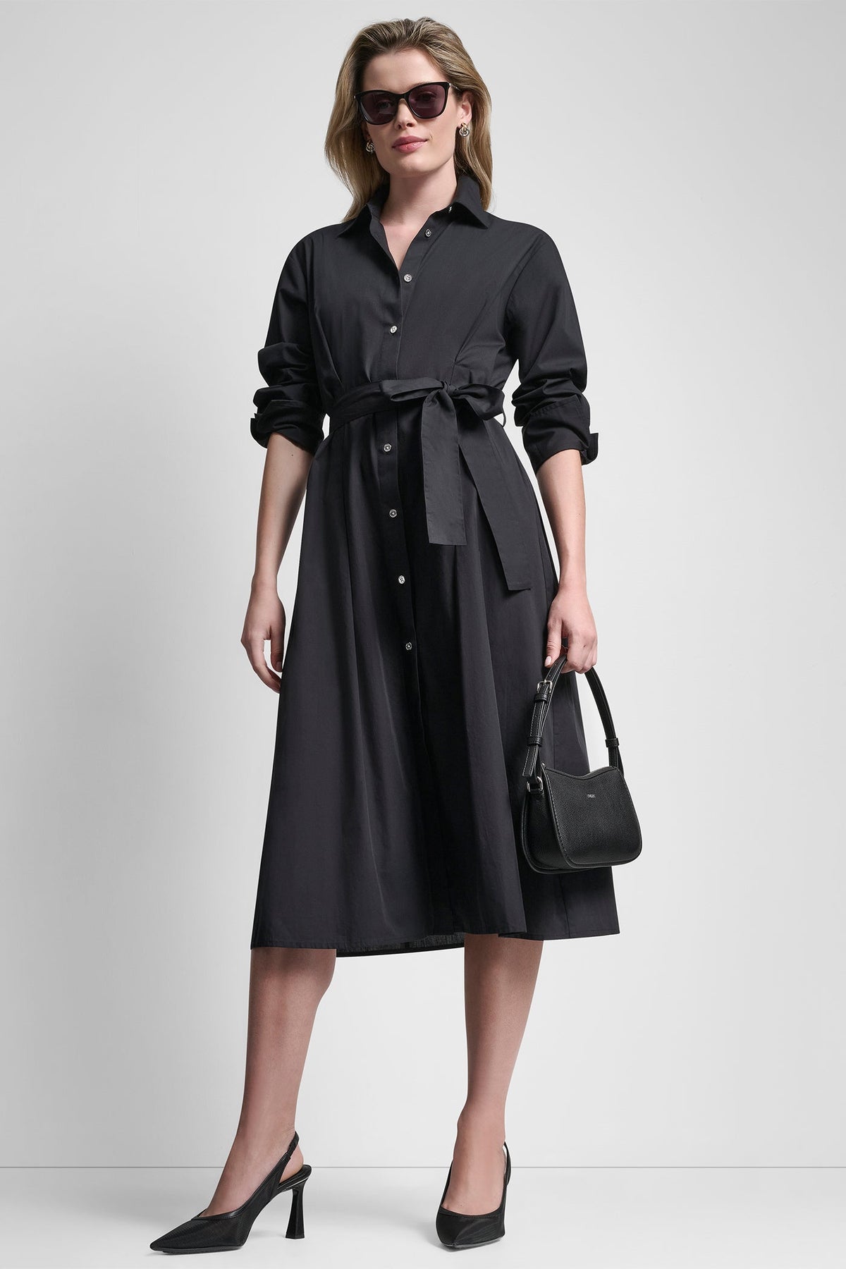 BUTTON DOWN MIDI SHIRT DRESS Black | DKNY