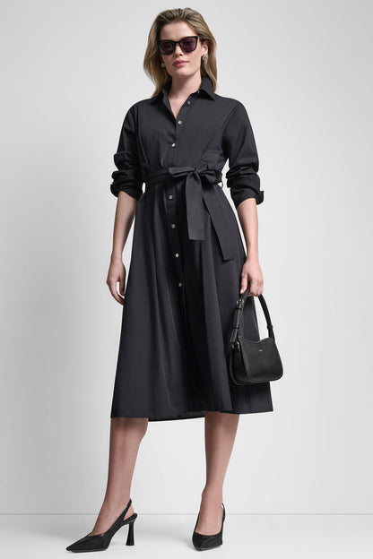 BUTTON DOWN MIDI SHIRT DRESS Black | DKNY