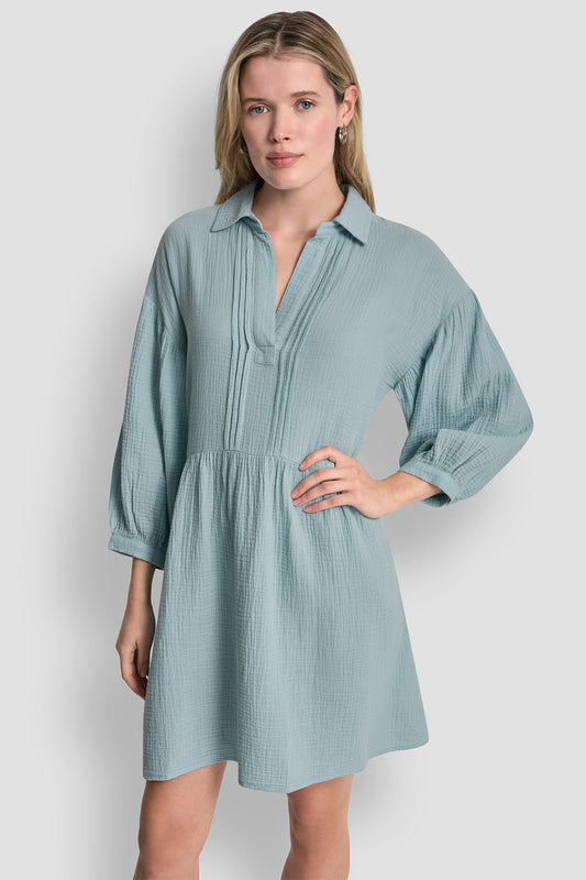 GAUZE V-NECK DRESS Mineral | DKNY