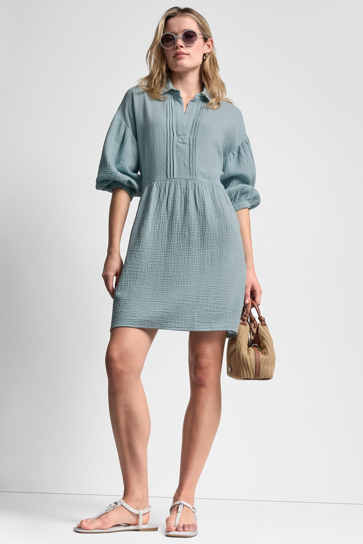 GAUZE V-NECK DRESS Mineral | DKNY