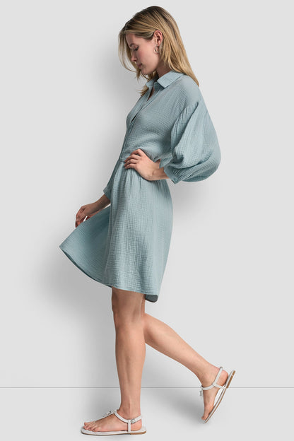 GAUZE V-NECK DRESS Mineral | DKNY