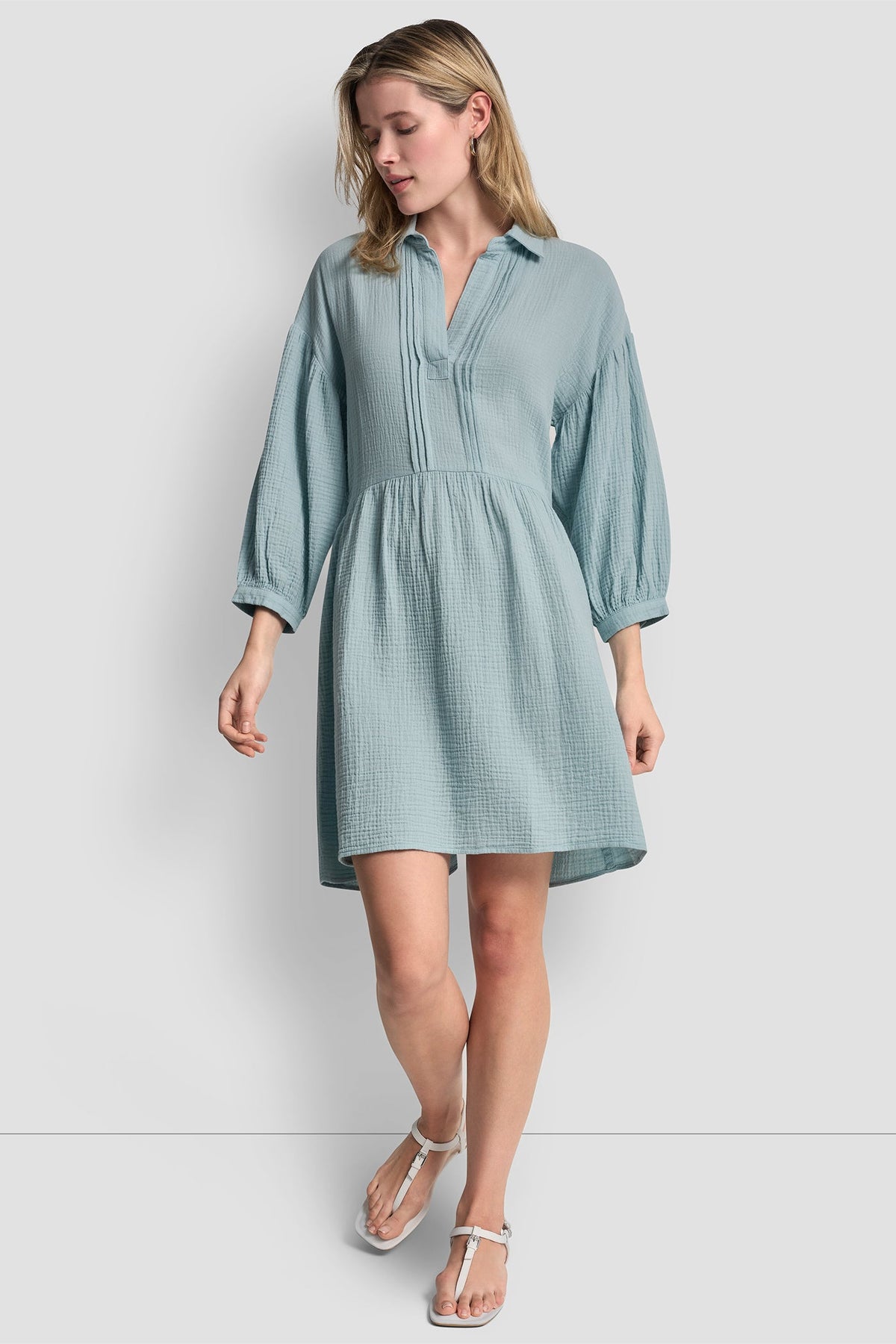 GAUZE V-NECK DRESS Mineral | DKNY