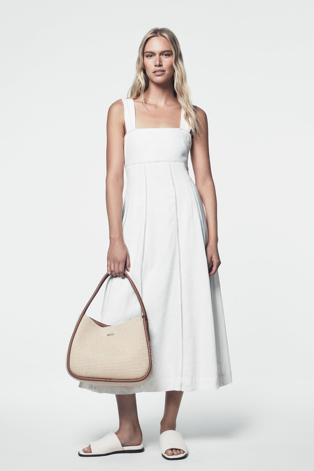 SEAMED TANK DRESS WITH TIE BACK Ivory | DKNY