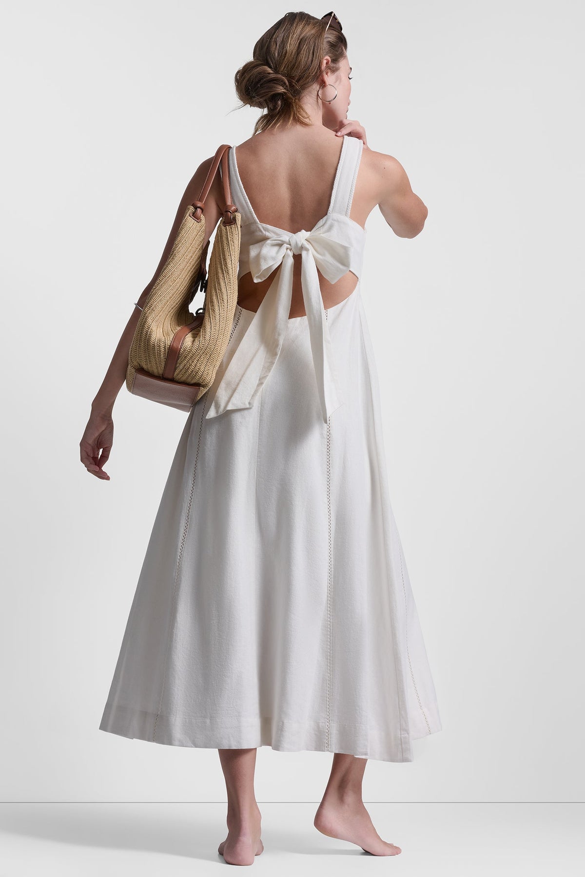 SEAMED TANK DRESS WITH TIE BACK Ivory | DKNY