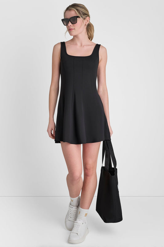 BALANCE COMPRESSION DRESS WITH BUILT-IN SHORTS Black | DKNY