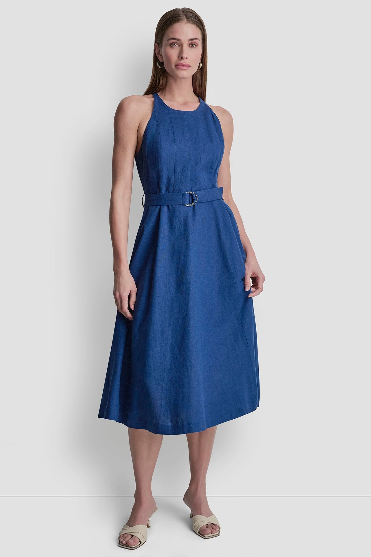 LINEN-BLEND SLEEVELESS MIDI DRESS Admiral | DKNY