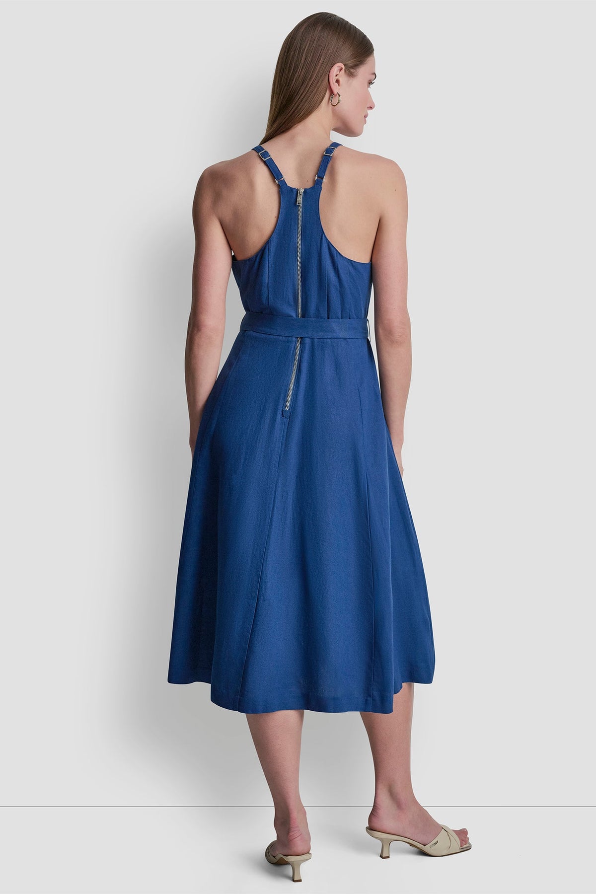 LINEN-BLEND SLEEVELESS MIDI DRESS Admiral | DKNY