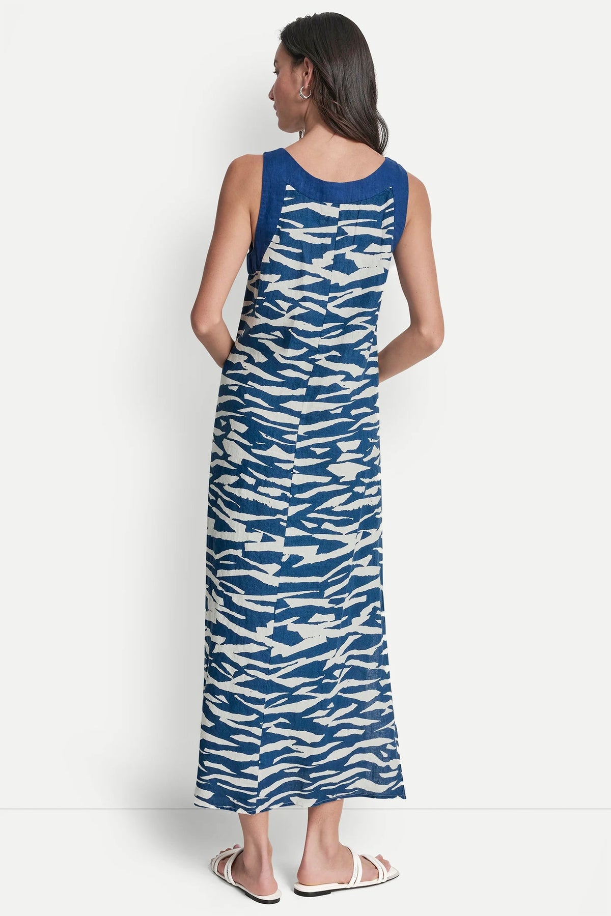 LINEN SLEEVELESS COLOR-BLOCK MIDI DRESS Tidal Break/Admiral | DKNY
