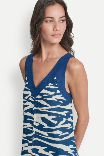 LINEN SLEEVELESS COLOR-BLOCK MIDI DRESS Tidal Break/Admiral | DKNY