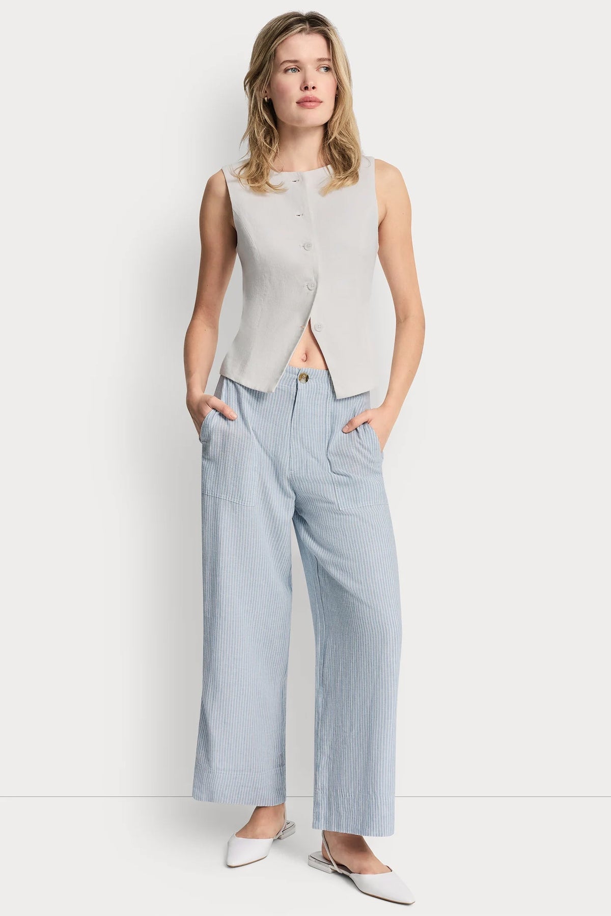 CROPPED WIDE LEG LINEN-BLEND PANTS Lex Chambray | DKNY
