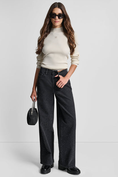 HIGH-RISE WIDE LEG WITH RHINESTONE EMBELLISHMENT ANCHOR | DKNY