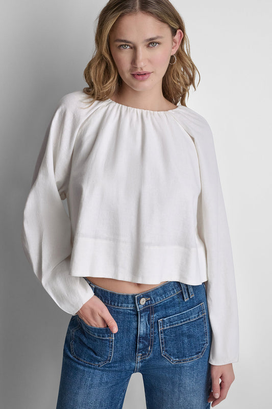 LINEN-BLEND RAGLAN SLEEVE BLOUSE Frost Blue | DKNY