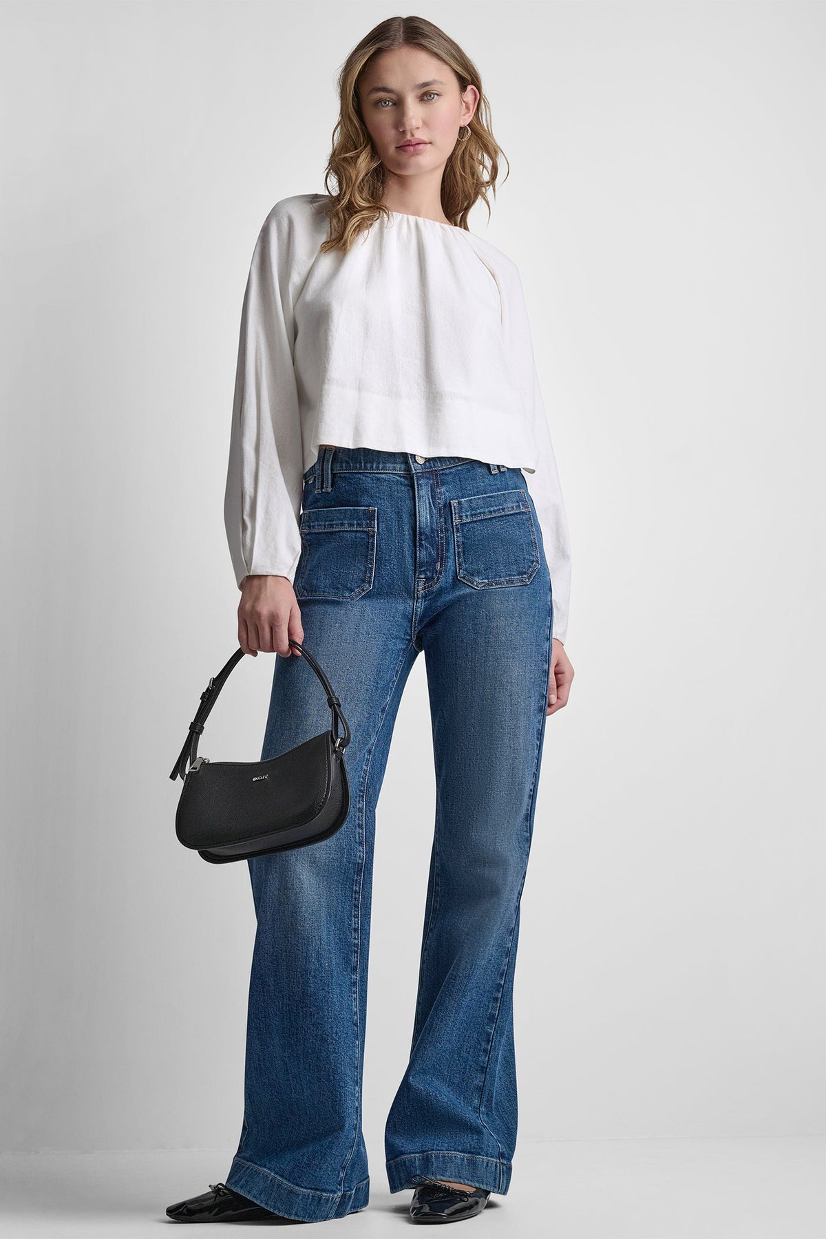 LINEN-BLEND RAGLAN SLEEVE BLOUSE Frost Blue | DKNY