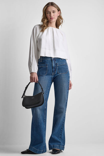 LINEN-BLEND RAGLAN SLEEVE BLOUSE Frost Blue | DKNY