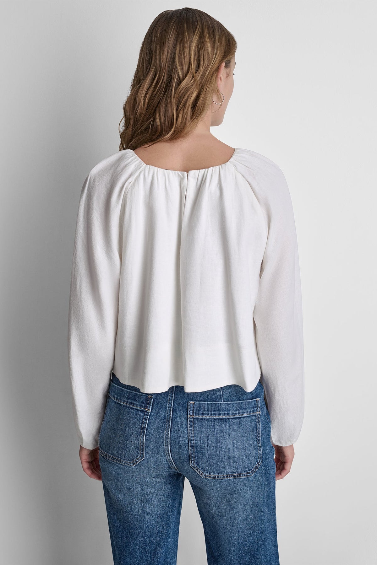 LINEN-BLEND RAGLAN SLEEVE BLOUSE Frost Blue | DKNY