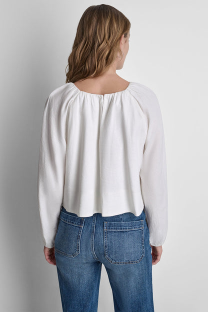 LINEN-BLEND RAGLAN SLEEVE BLOUSE Frost Blue | DKNY